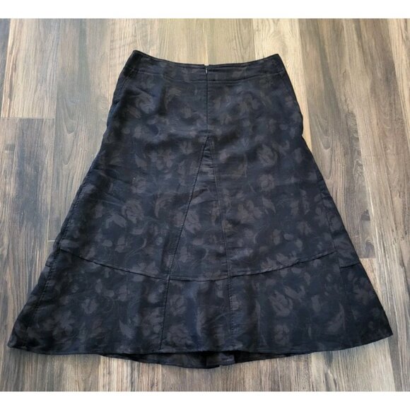 J Jill Black Brown Floral Wool Blend Whimsigoth A-line Midi Skirt Sz 14p - Picture 4 of 7